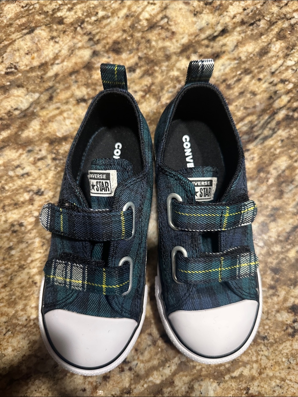 Converse Kids Navy and Green Plaid Low Top Sneakers